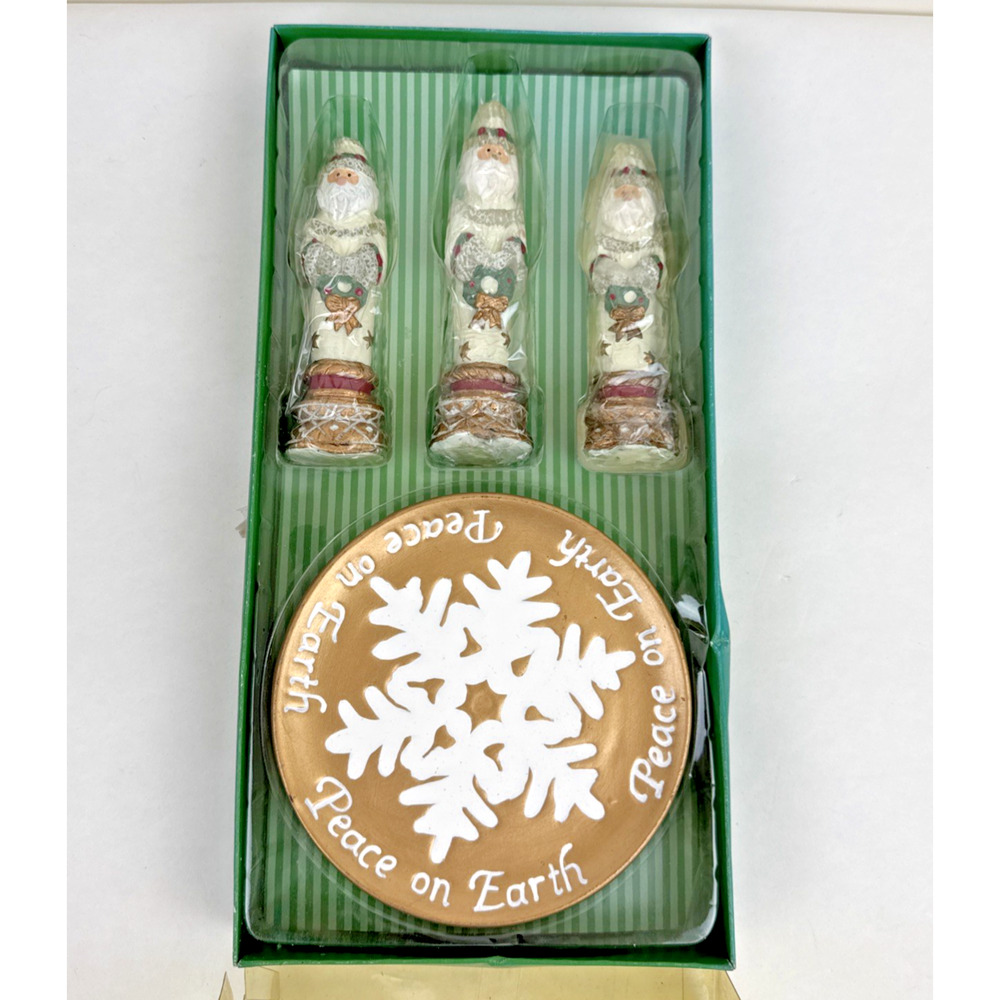Amscan Joyful Tidings 1999 Santa Candle Set With Trivet In Box Set of 3 Candles